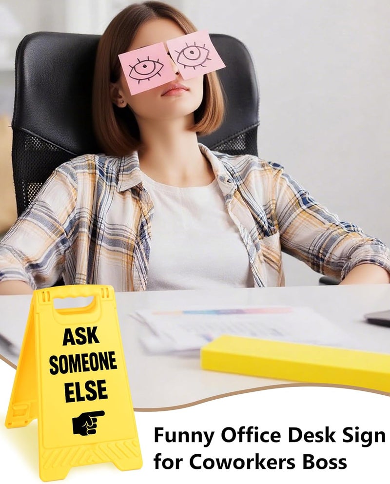 EXUBERIUM Ask Someone Else Funny Reminder Desk Sign Yellow Warning Style Office Table Decorative Gift for Coworkers Friends Home Workspace Phone Holder Mirror Acrylic Cubicle Tabletop Sign White Elephant Gifts - Image 5